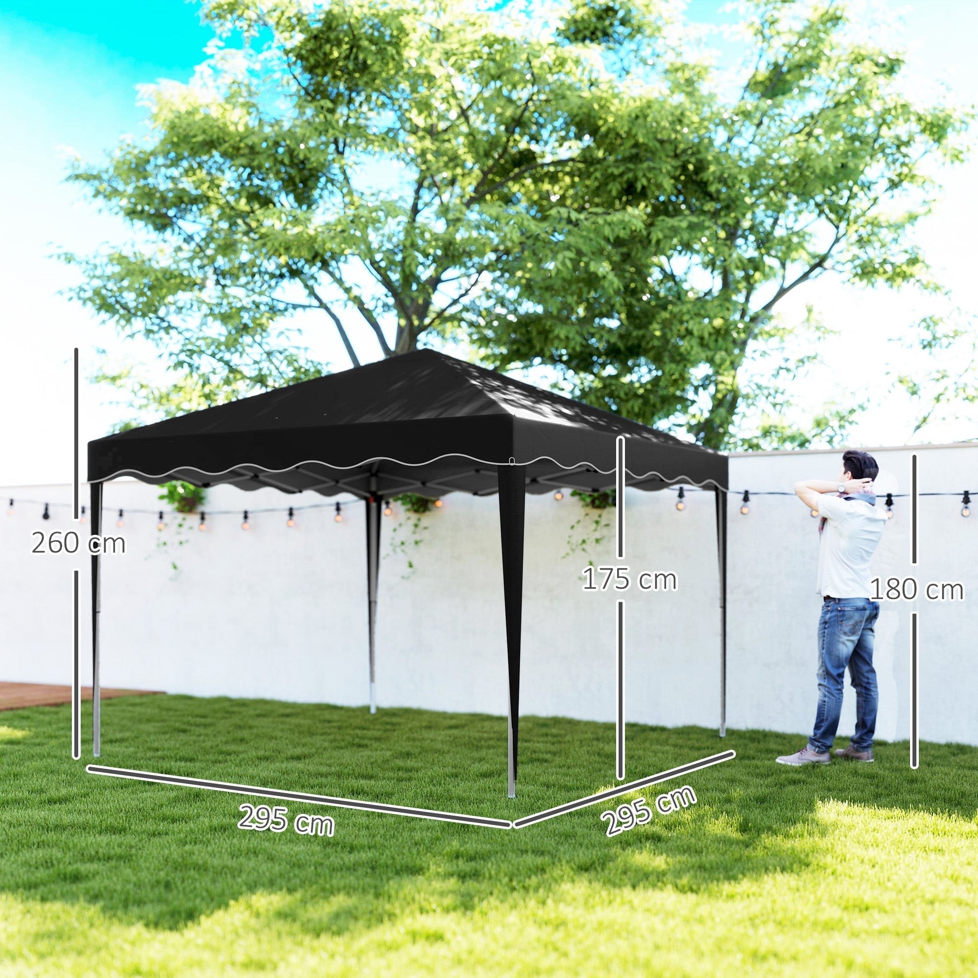 Outsunny 3 x 3cm Adjustable Height Pop-Up Gazebo, with Bag - Black