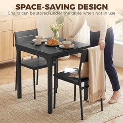HOMCOM 3 Piece Space-Saving Kitchen Table and Chairs, Dining Table Set for 2 with Metal Legs, Black Wood Effect