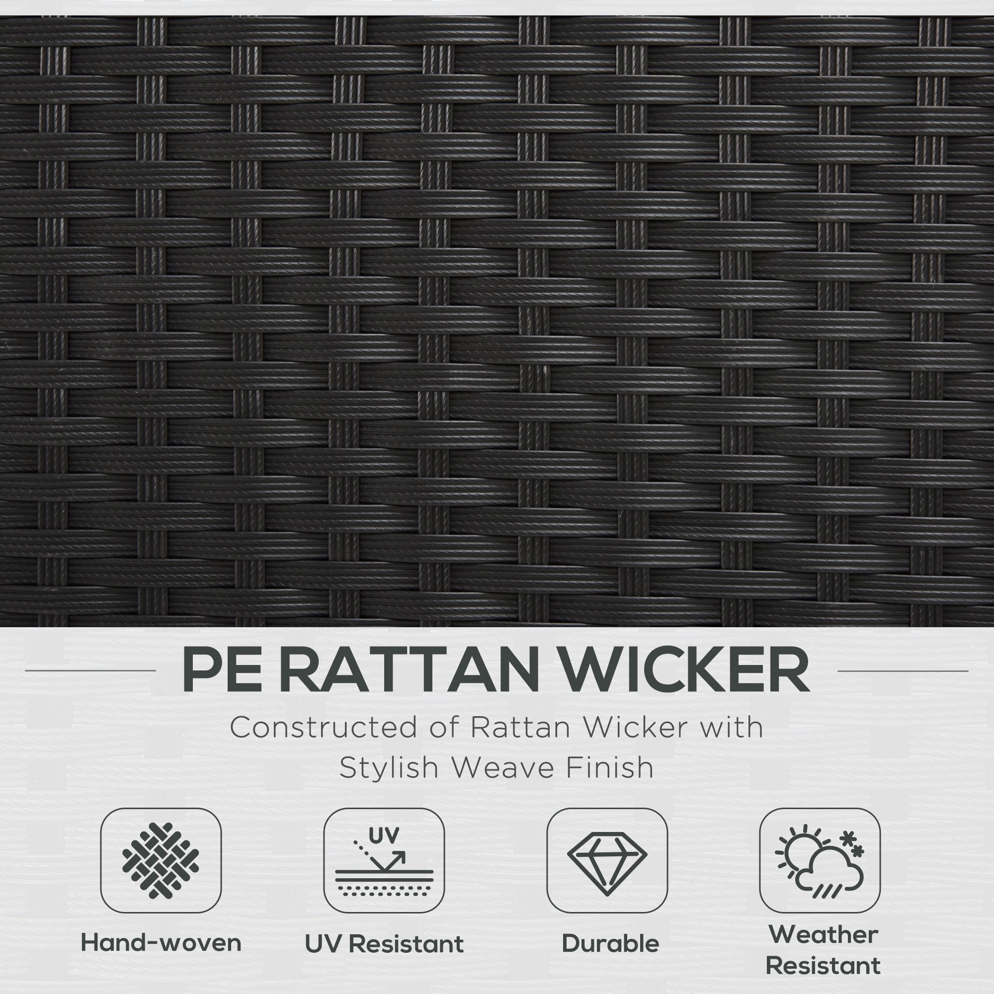 Outsunny 4-Seater Rattan Sofa Set Garden Rattan Furniture Wicker Steel Chair Seat Furniture Patio Rattan Garden Sofa Black