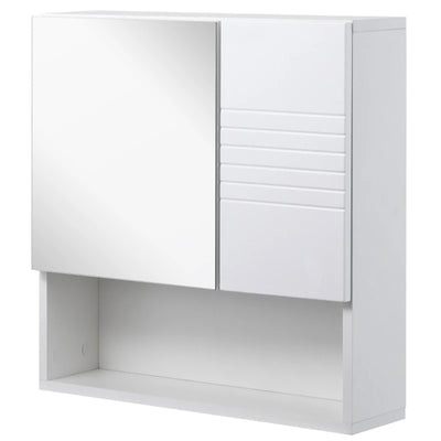 kleankin Bathroom Mirror Cabinet Wall-Mounted Storage w/ Double Door Adjustable Shelf - White