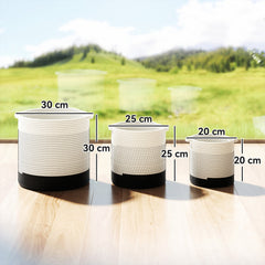 Outsunny Plant Pots Handwoven Cotton Indoor Planters with Waterproof Liner Set of 3 White