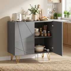 HOMCOM Modern Luxe High Gloss Sideboard, with Hairpin Legs - Grey