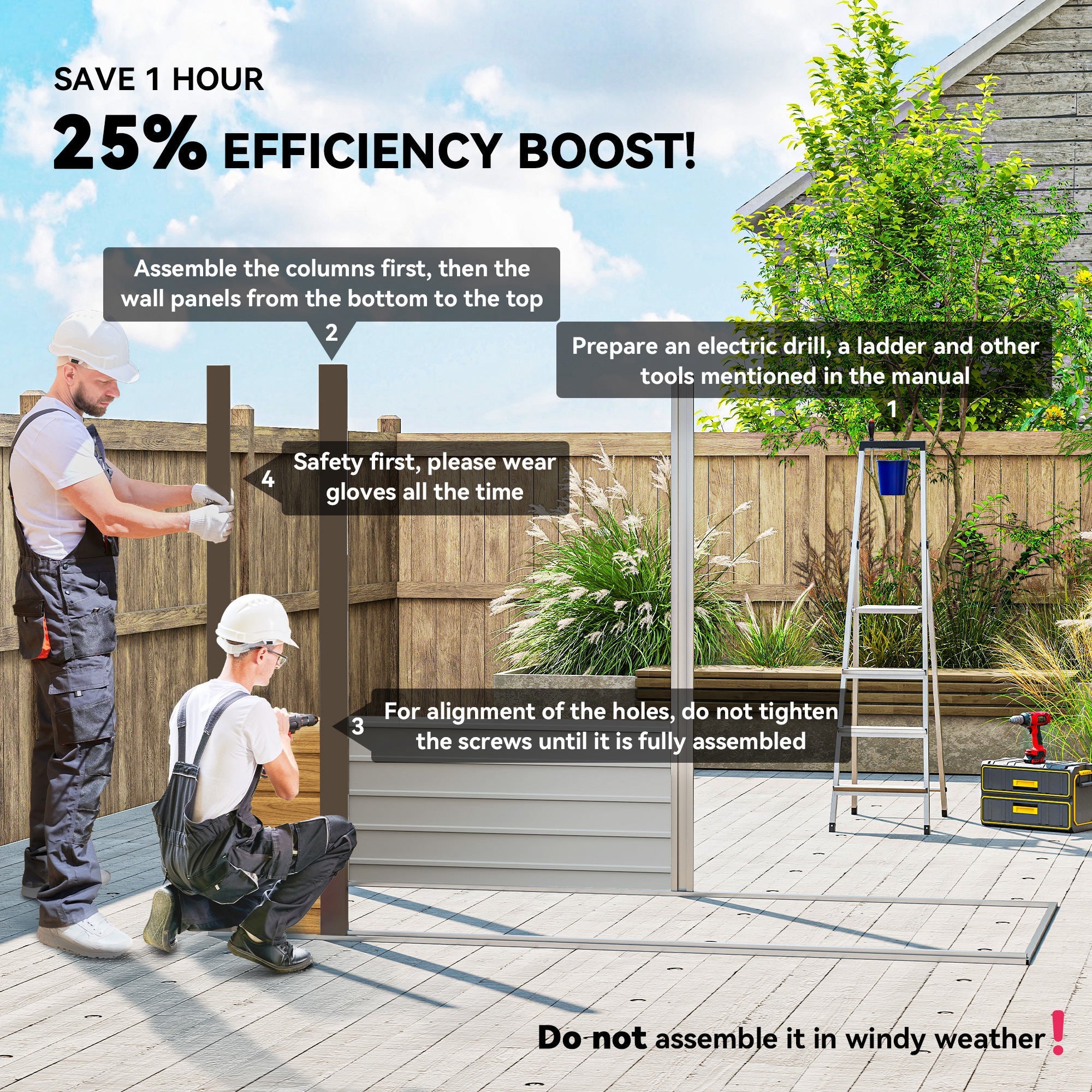 Outsunny 3.7 x 7.9ft Galvanised Steel Shed, with Latched Door and Padlock - Oak