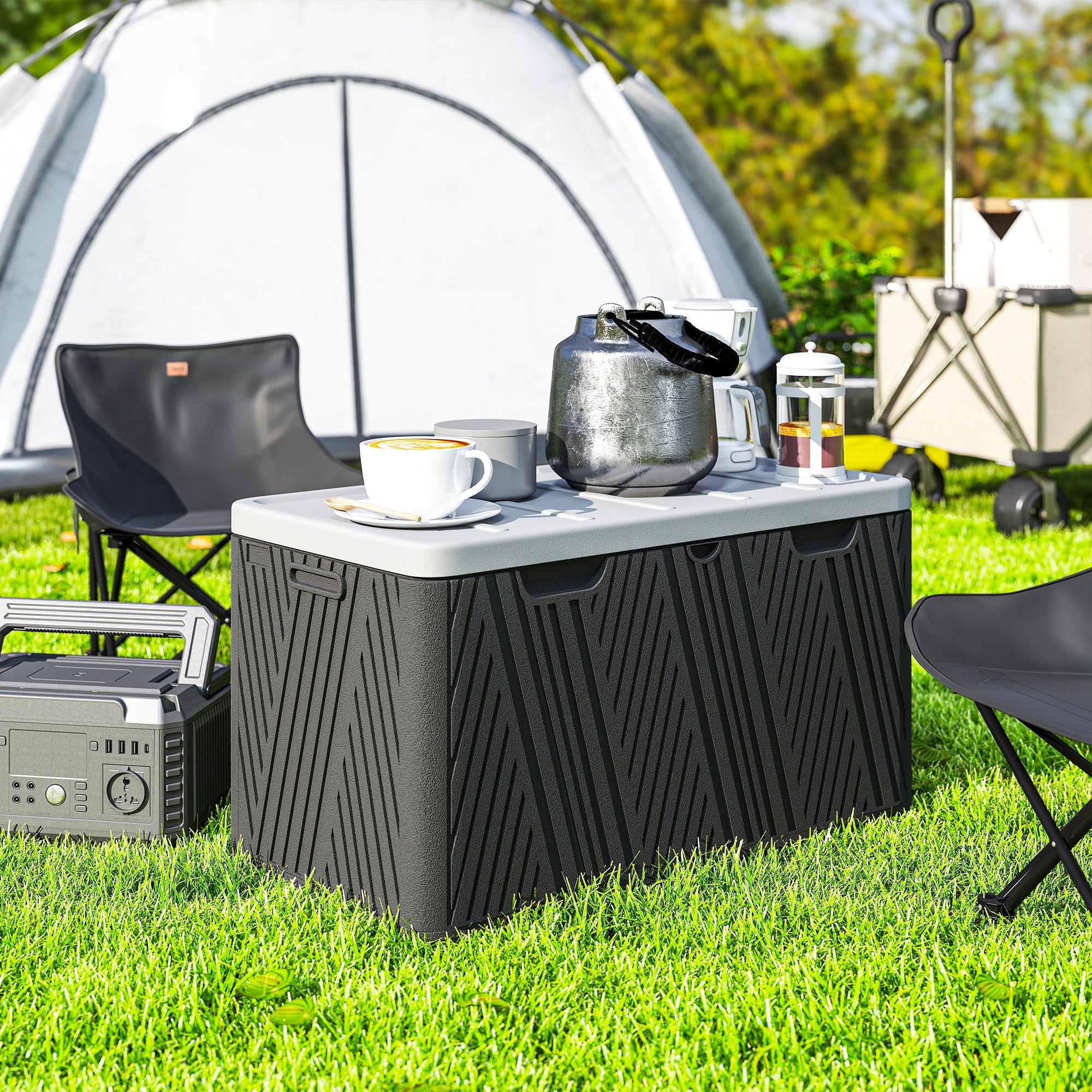 Outsunny 380L Waterproof Outdoor Storage Box, with Lockable Lid - Black