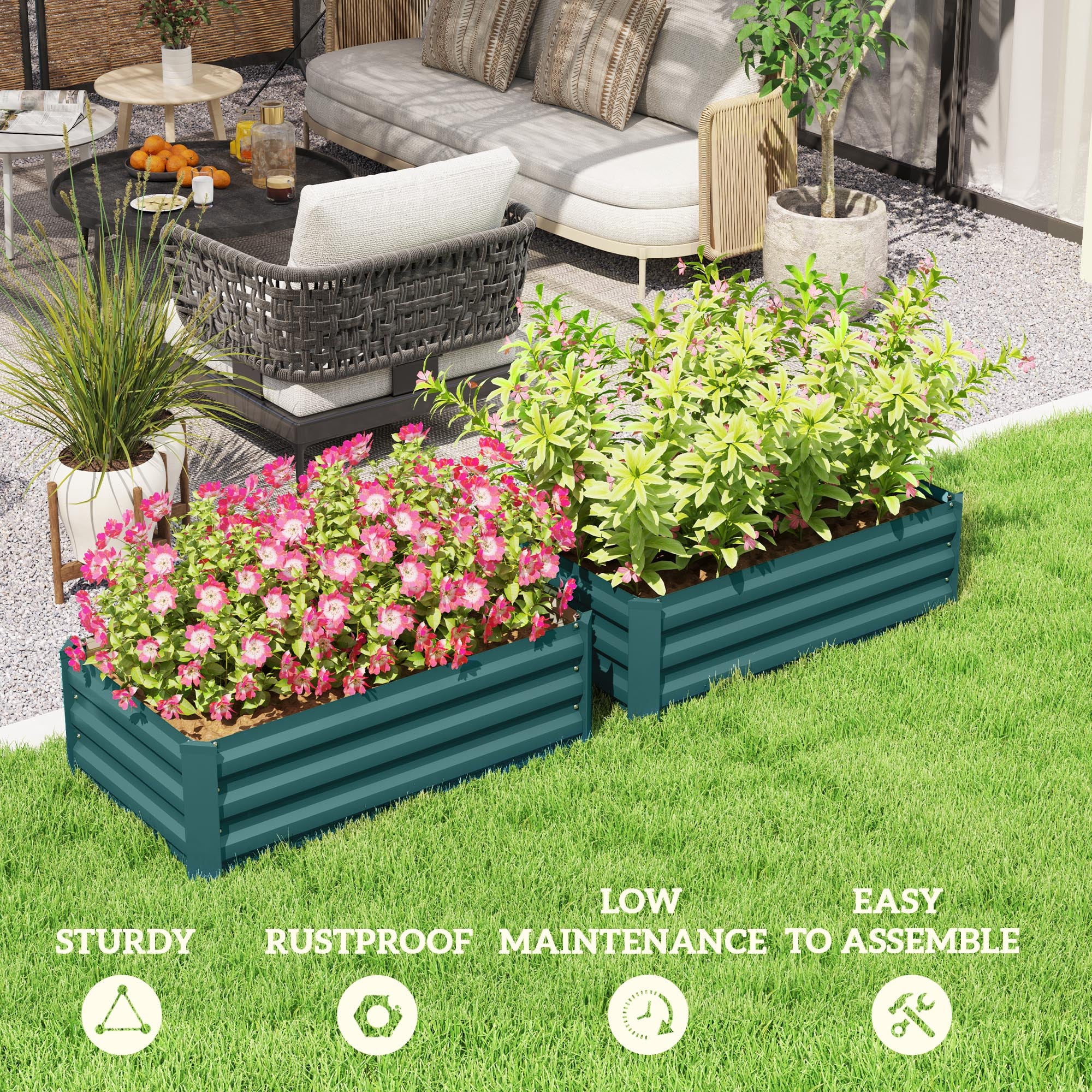 Outsunny Set of Two 100 x 60cm Steel Planter Boxes -Green