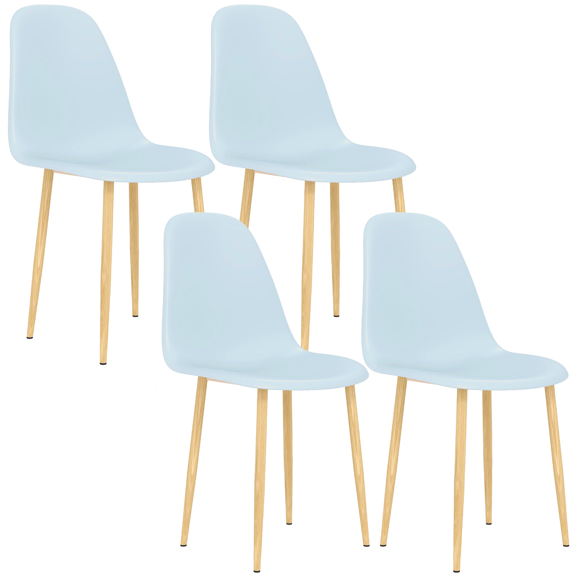 HOMCOM Modern Dining Chairs Set of 4, Kitchen Chairs with Backrest and Steel Legs for Dining Room, Living Room, Light Blue