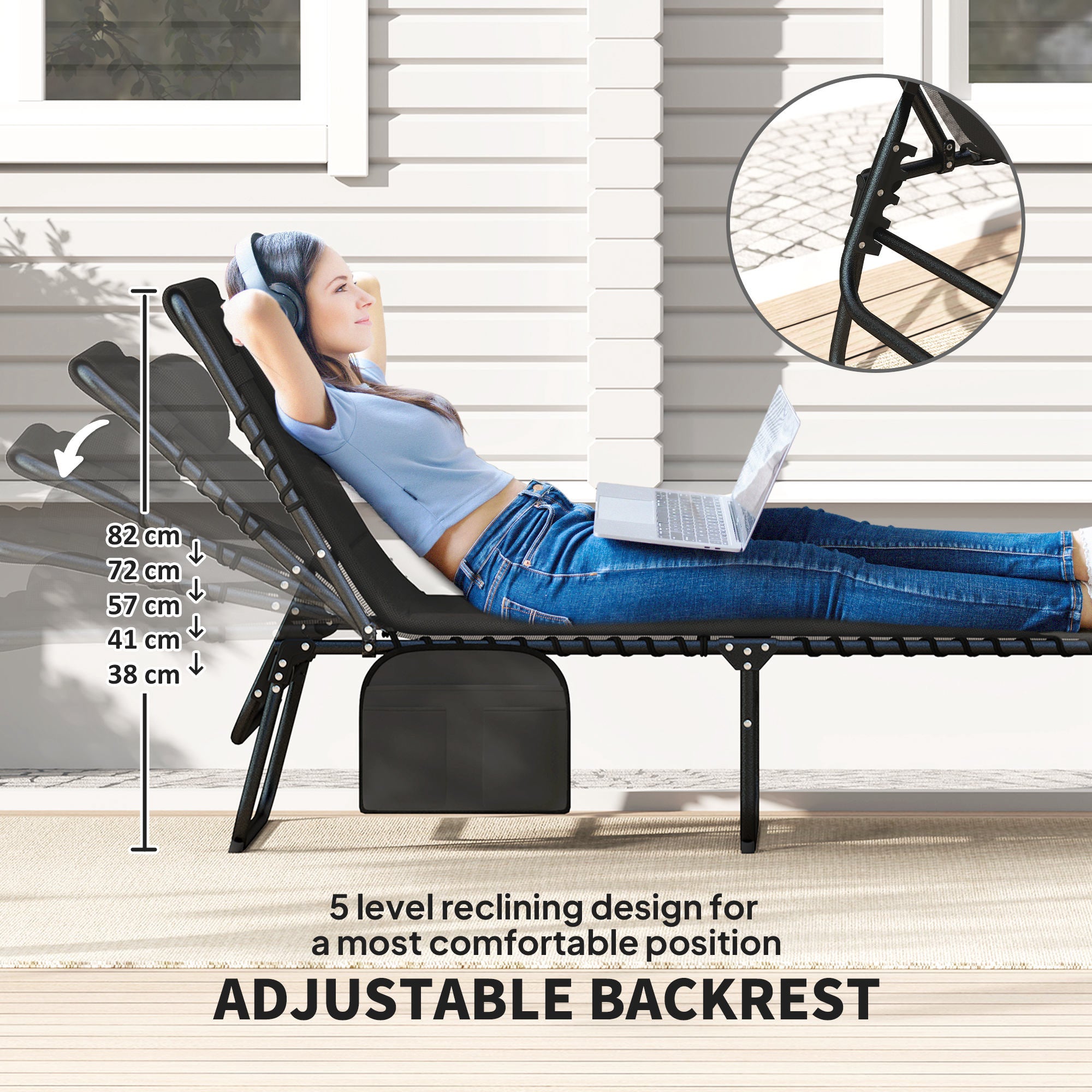 Outsunny Set of Two Reclining Sun Loungers - Black