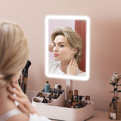 HOMCOM Makeup Mirror with Lights, Rechargeable Vanity Mirror w/ Touch Screen, 2 Lighting Modes and 180° Rotation, White