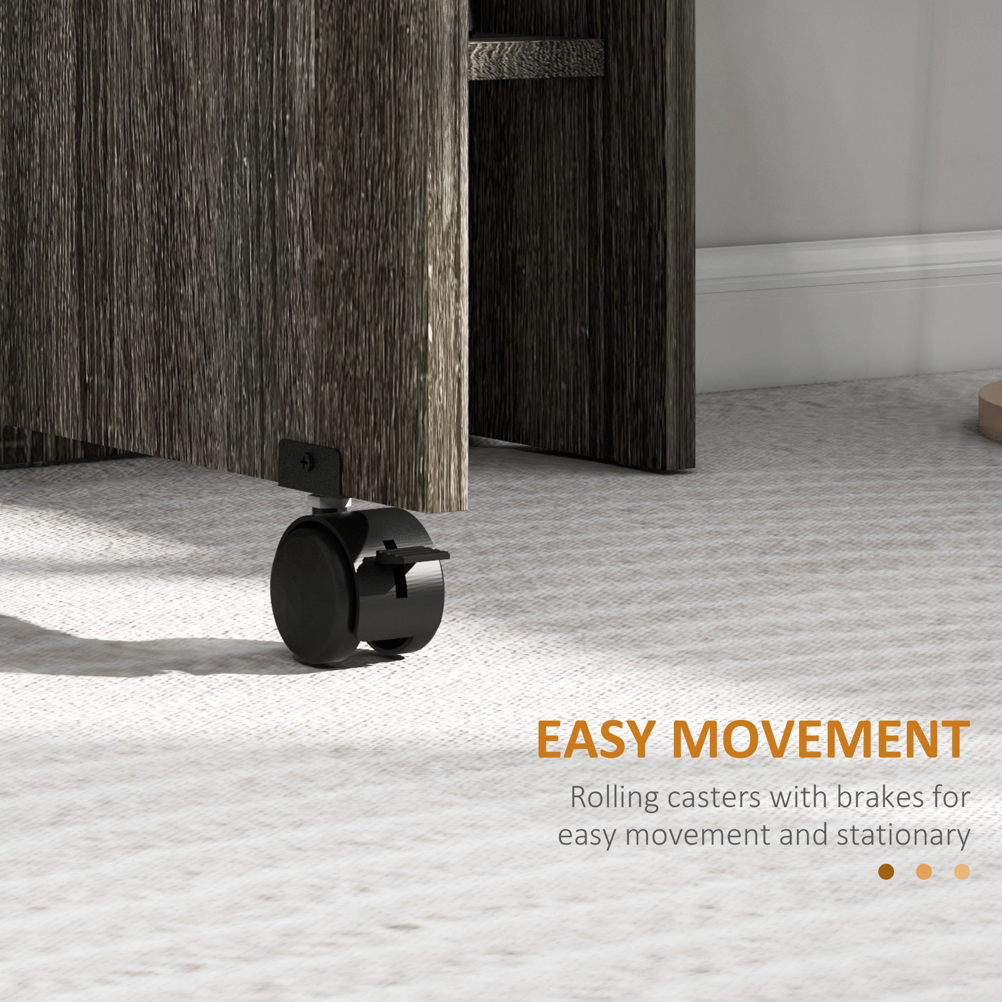 HOMCOM Folding Dining Table, Drop Leaf Table with 2-Tier Shelves, Rolling Casters, for Small Spaces, Kitchen, Grey