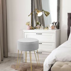 Round Velvet Stool with Hairpin Legs-Gray