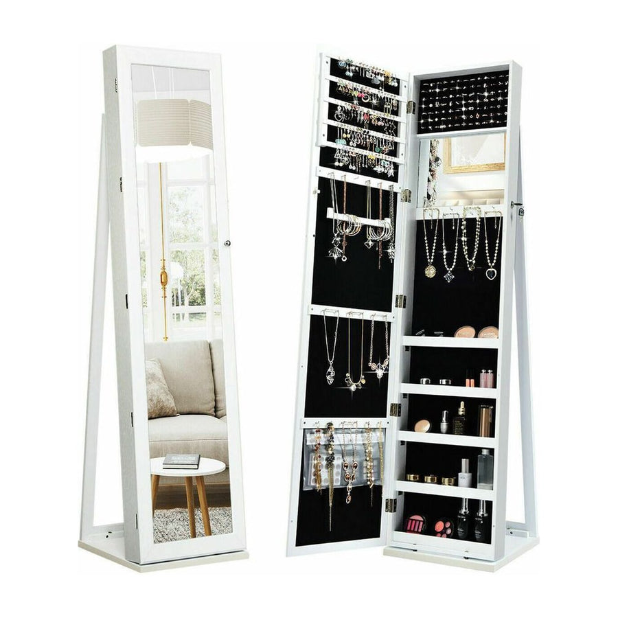 3-in-1 360° Swivel Mirrored Jewelry Armoire with Display Shelves-White