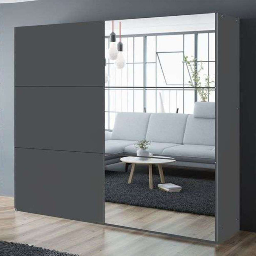 Graphite Mirrored Sliding Door Wardrobe 250cm – OXFORD