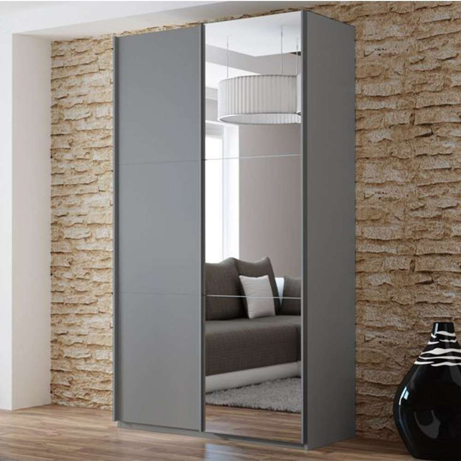 Graphite Mirrored Sliding Door Wardrobe 120cm – OXFORD