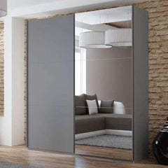 Graphite Mirrored Sliding Door Wardrobe 200cm – OXFORD