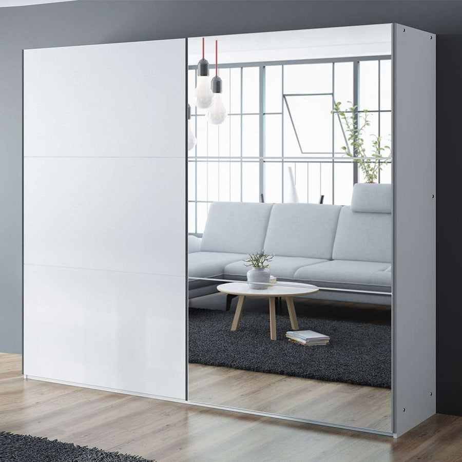 White Mirrored Sliding Door Wardrobe 250cm – OXFORD