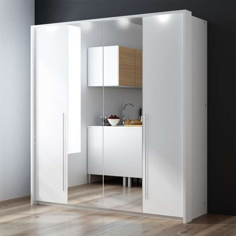 White Mirrored Folding Sliding Door Wardrobe 209cm – DUNHAM