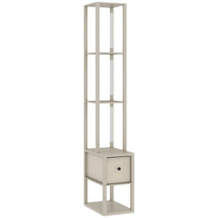 HOMCOM Floor Lamp with Shelves, LED Column Modern Standing Lamp with Fabric Drawer, Adjustable Brightness, Foot Switch for Living Room, Bedroom, Office, Oak