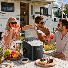 HOMCOM Ice Maker Machine Countertop, 12 KG in 24 H, 9 Cubes in 6 Mins, Portable Ice Cube Maker with Handle, Ice Scoop and Basket for Home Office Kitchen Bar Party RV, Black