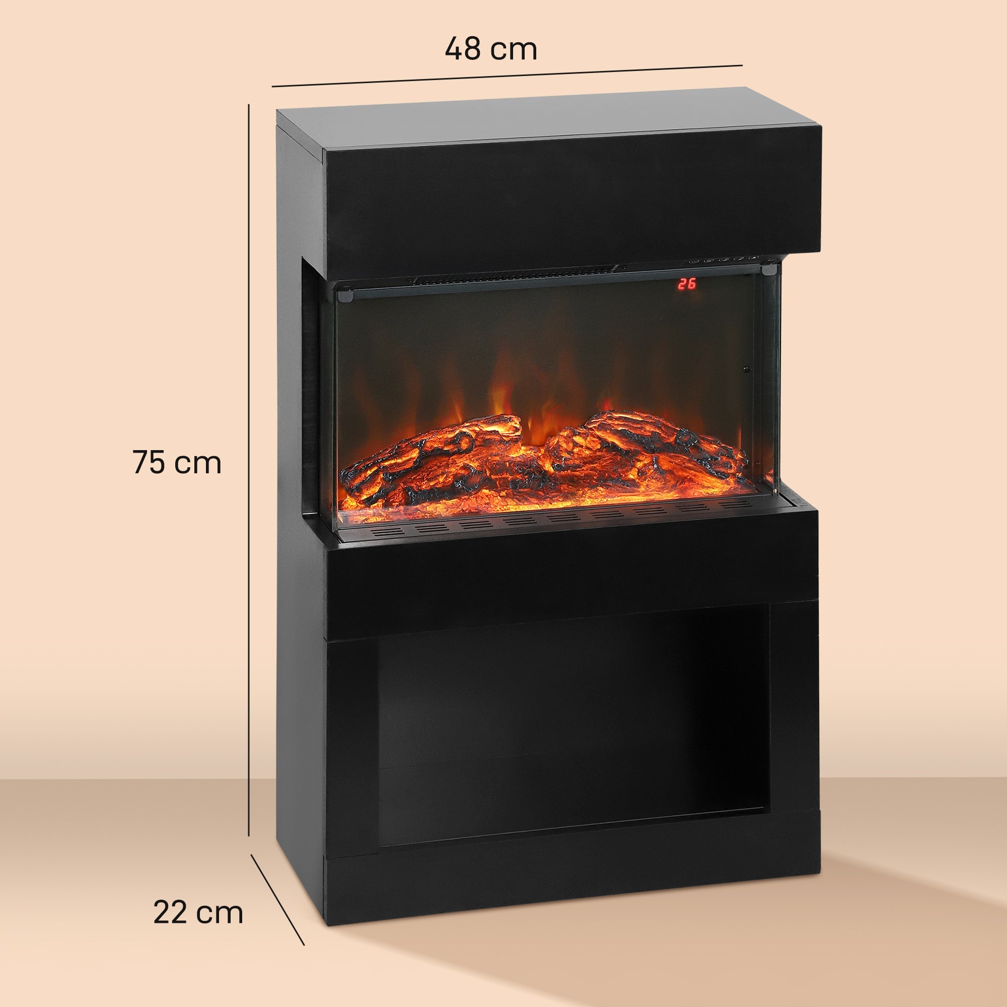 HOMCOM 19" Electric Fireplace with Surround, 3D Flame Effect, 6 Colours & 3 Brightness Levels, 1000W/2000W Black Electric Fire and Mantel Reach up to 30ãŽ¡ Space with Remote & Timer, 3 Sided View