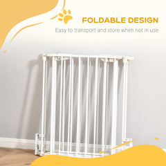 PawHut Pet Safety Gate, 3 Panels Playpen Fireplace, Foldable Metal Fence, Stair Barrier, Room Divider, Fire Guard w/ Automatic Closing Door, White
