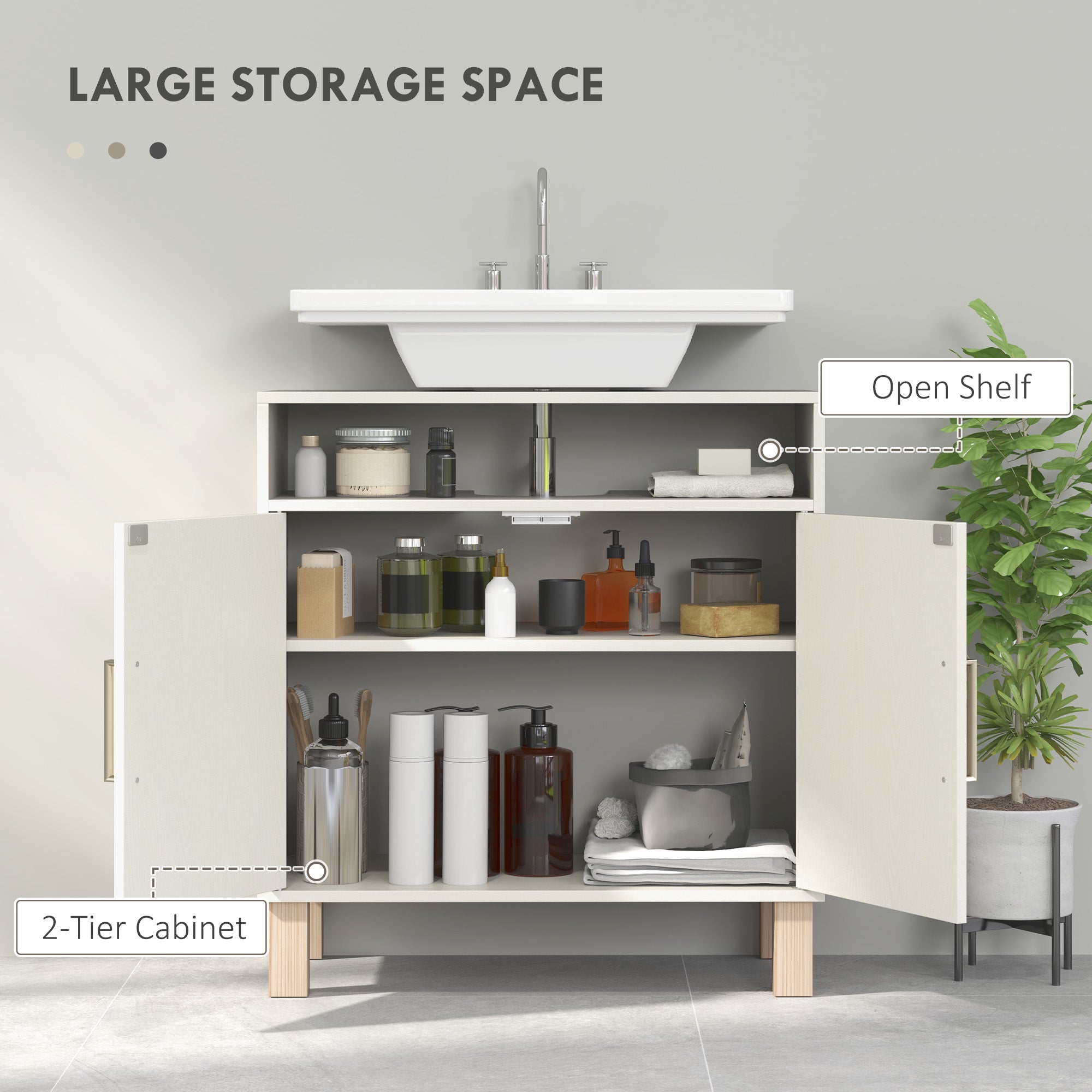 HOMCOM Under Sink Cabinet for Basin without Pedestal - Cream White