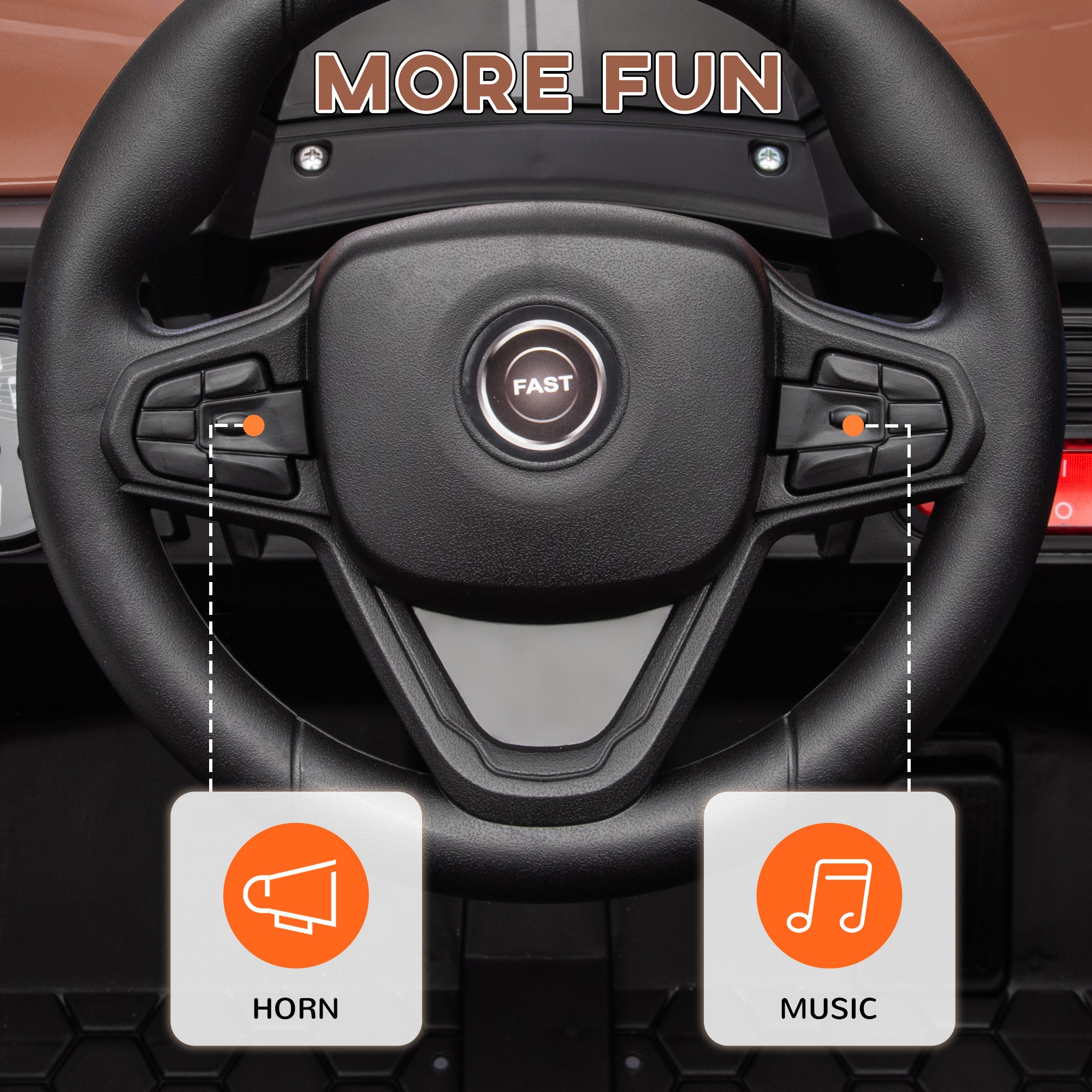 AIYAPLAY 12V Battery Powered Ride on Truck w/ Remote, Four Suspension Wheels, Horn, Lights, Music, USB, for Ages 3-5 Years, Brown