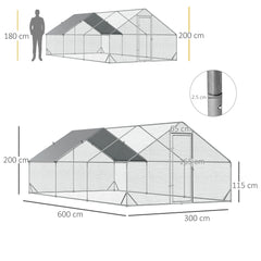 PawHut Large Hen Coop, Galvanised Walk In Chicken Run with Cover, 6 x 3 x 2m, Silver