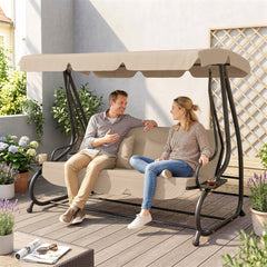 Outsunny Three-Person garden Swing Chair, with Adjustable Canopy - Light Brown