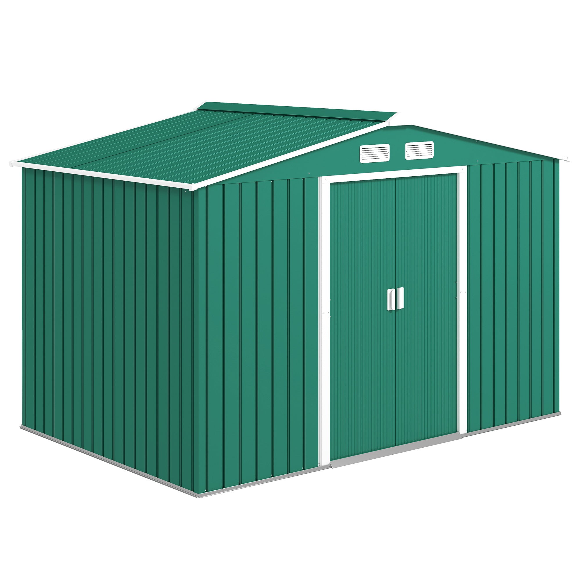 Outsunny 9 x 6ft Metal Garden Shed, Outdoor Storage Tool House with Ventilation Slots, Foundation Kit and Lockable Double Doors, Green
