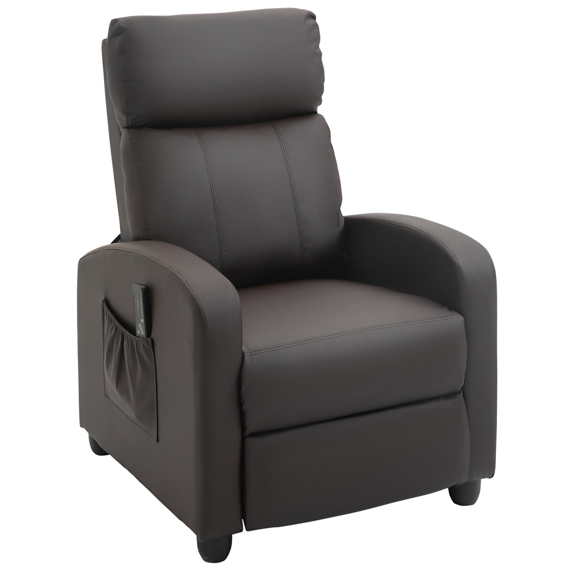 HOMCOM Recliner Armchair, Massage Faux Leather Push Back Reclining Chair with Adjustable Leg Rest, Side Pocket, for Home Living Room Theatre, Brown