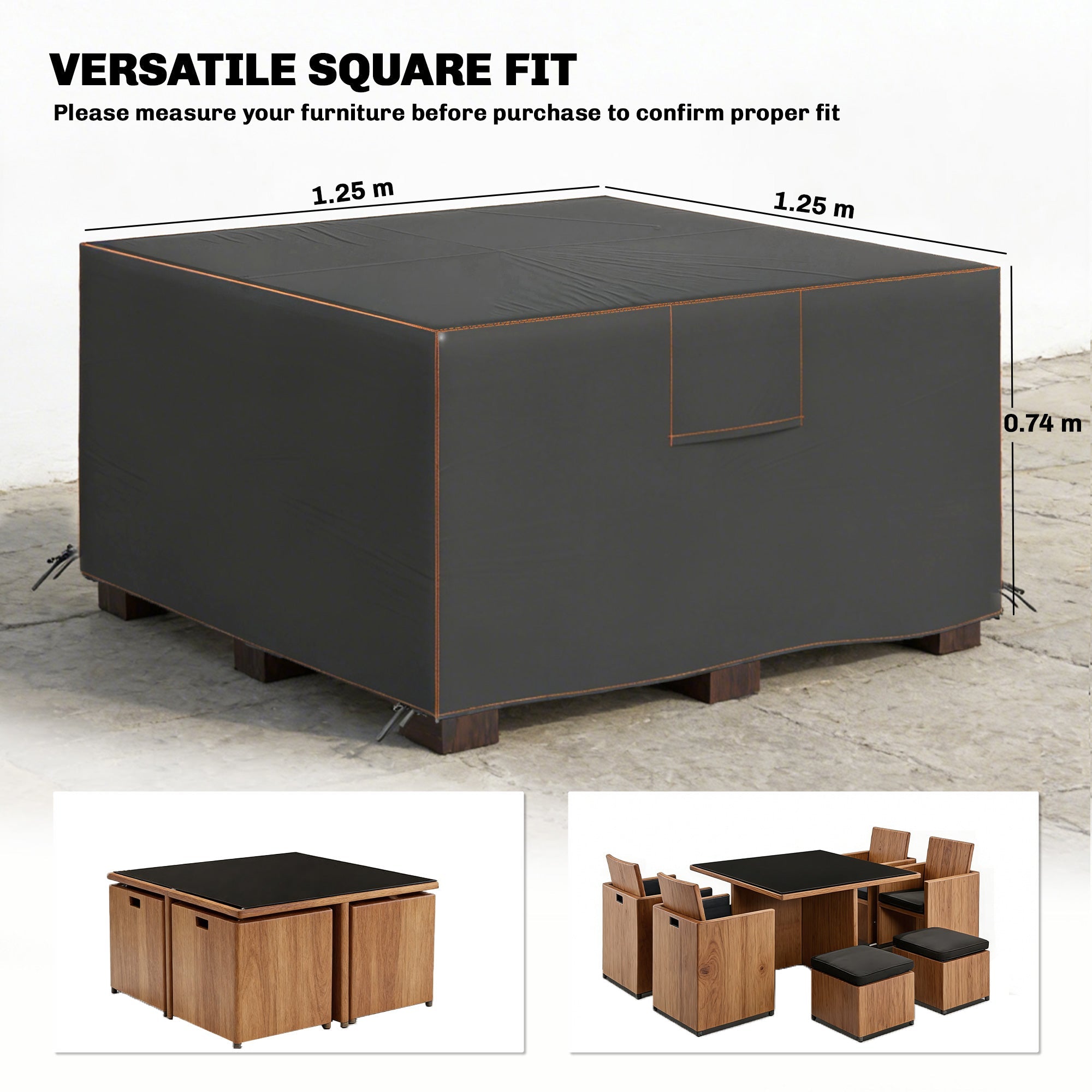 Outsunny Garden Furniture Cover, Waterproof Patio Furniture Cover with Air Vent, 420D Oxford Fabric, 125 x 125 x 74 cm, Black