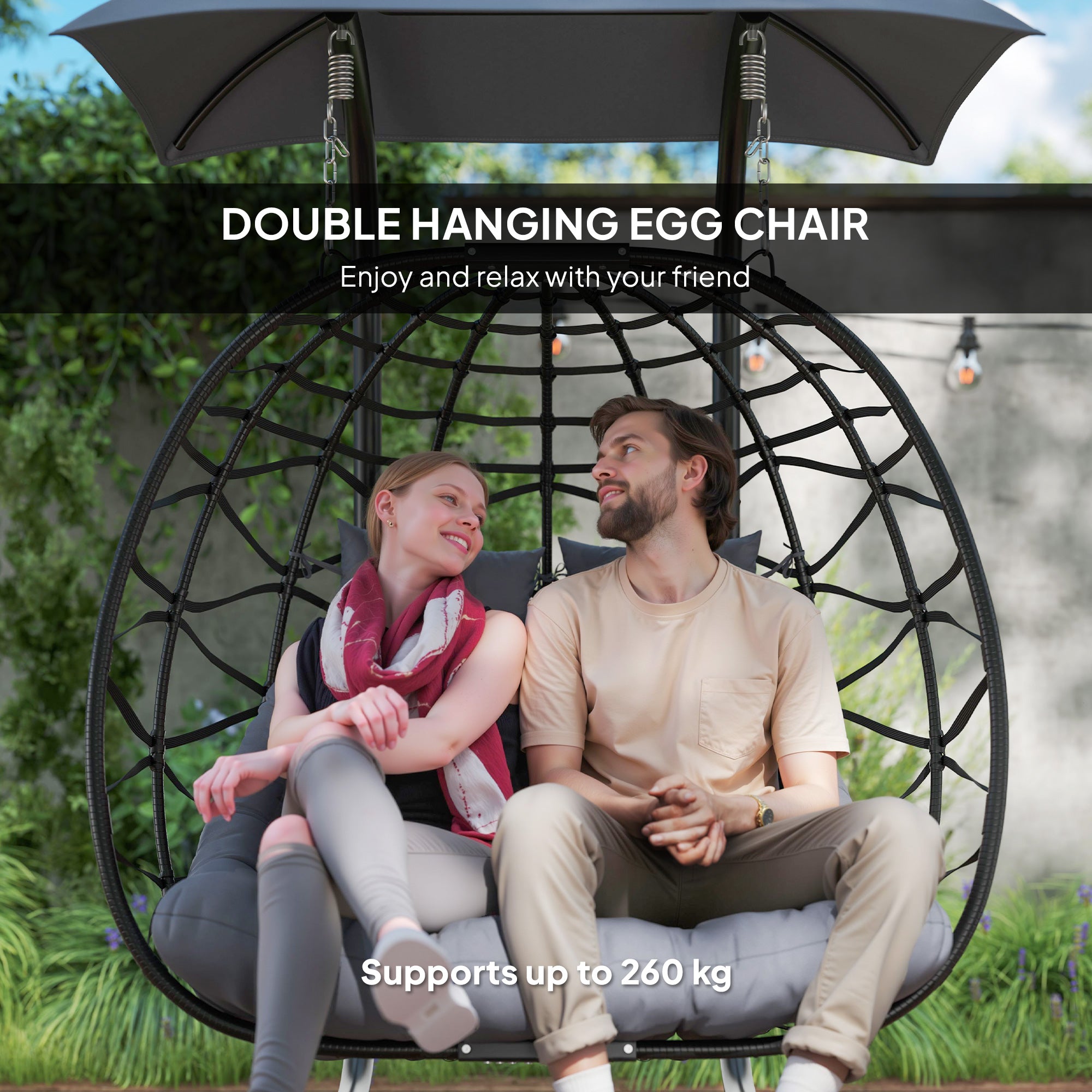 Outsunny Two-Seater Rattan Egg Chair - Black