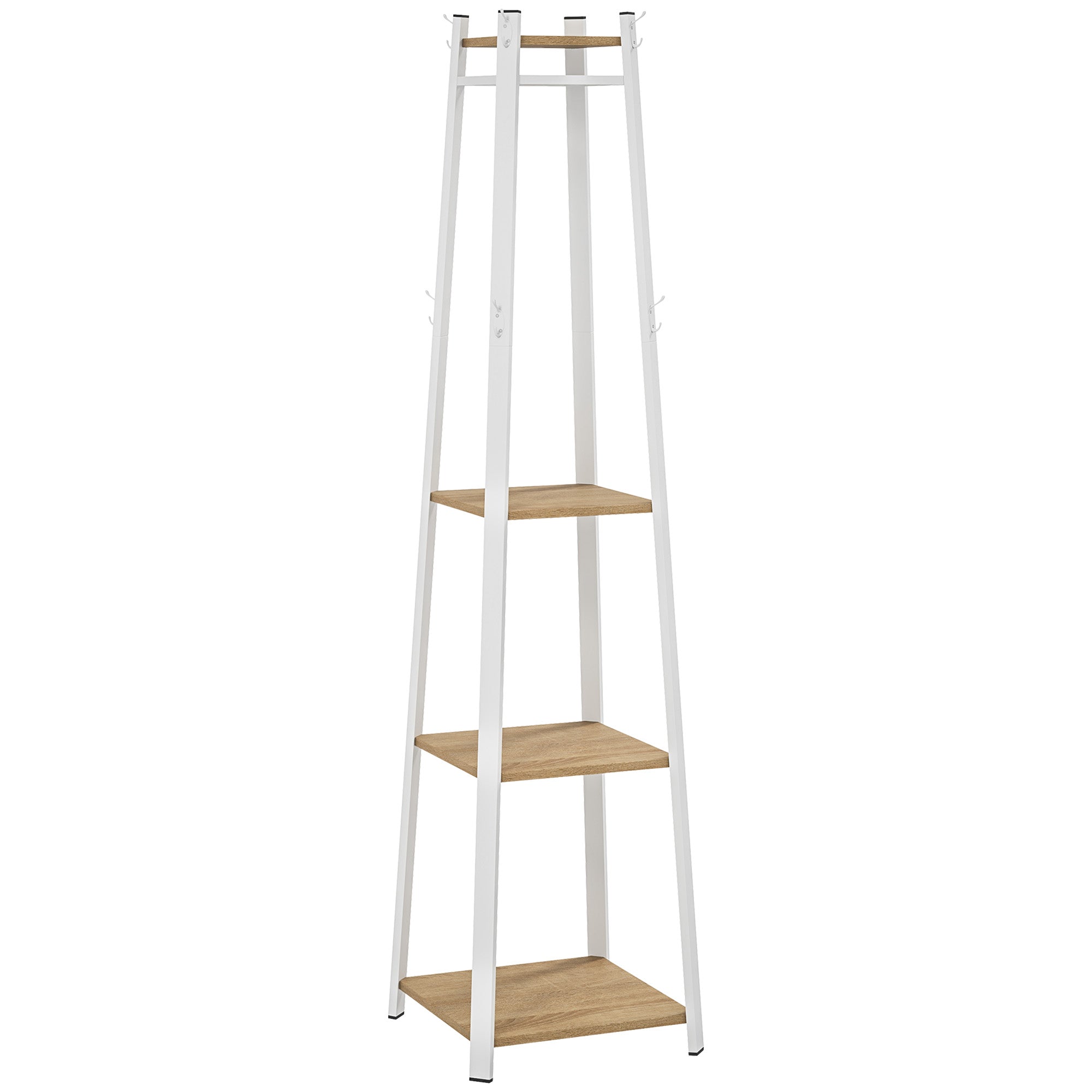 HOMCOM Compact Freestanding Coat Rack - White/Oak