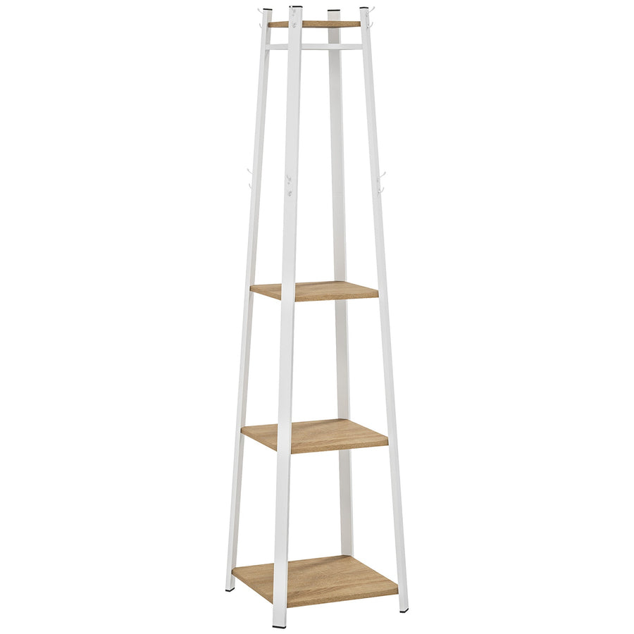 HOMCOM Compact Freestanding Coat Rack - White/Oak