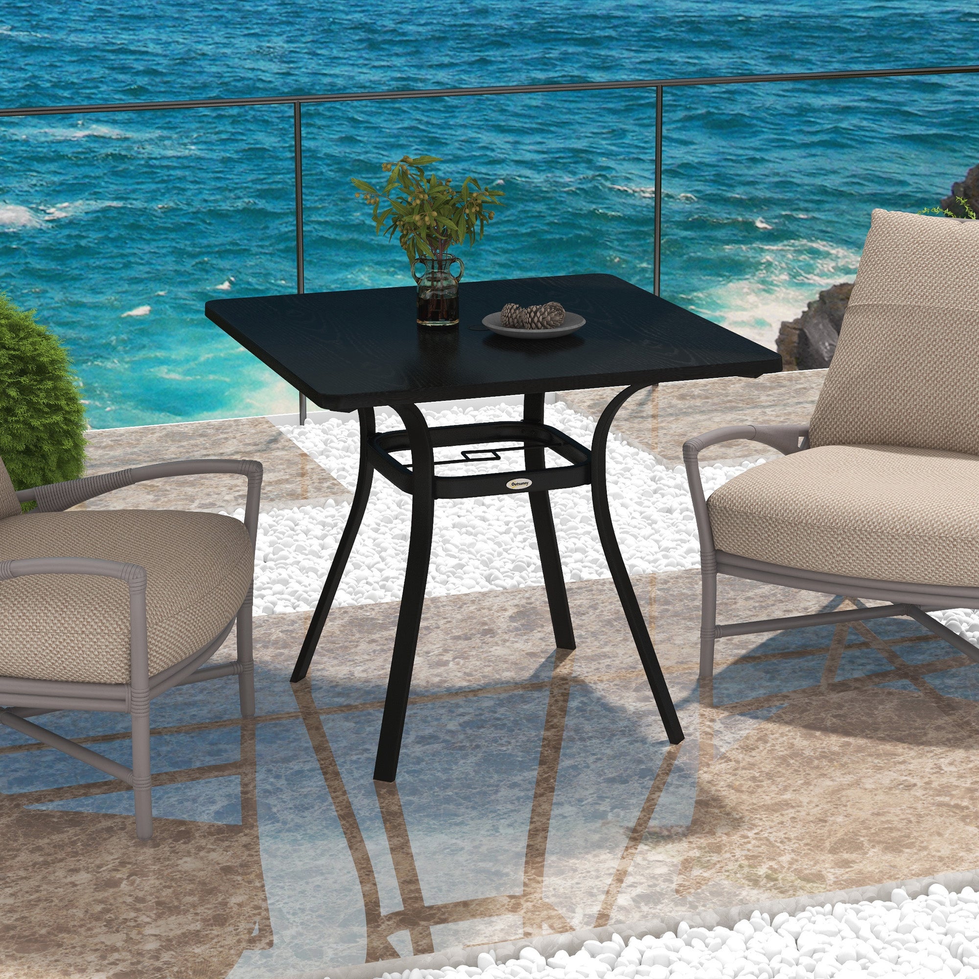 Outsunny Four-Seater Steel Garden Table, with 40mm Parasol Hole - Black
