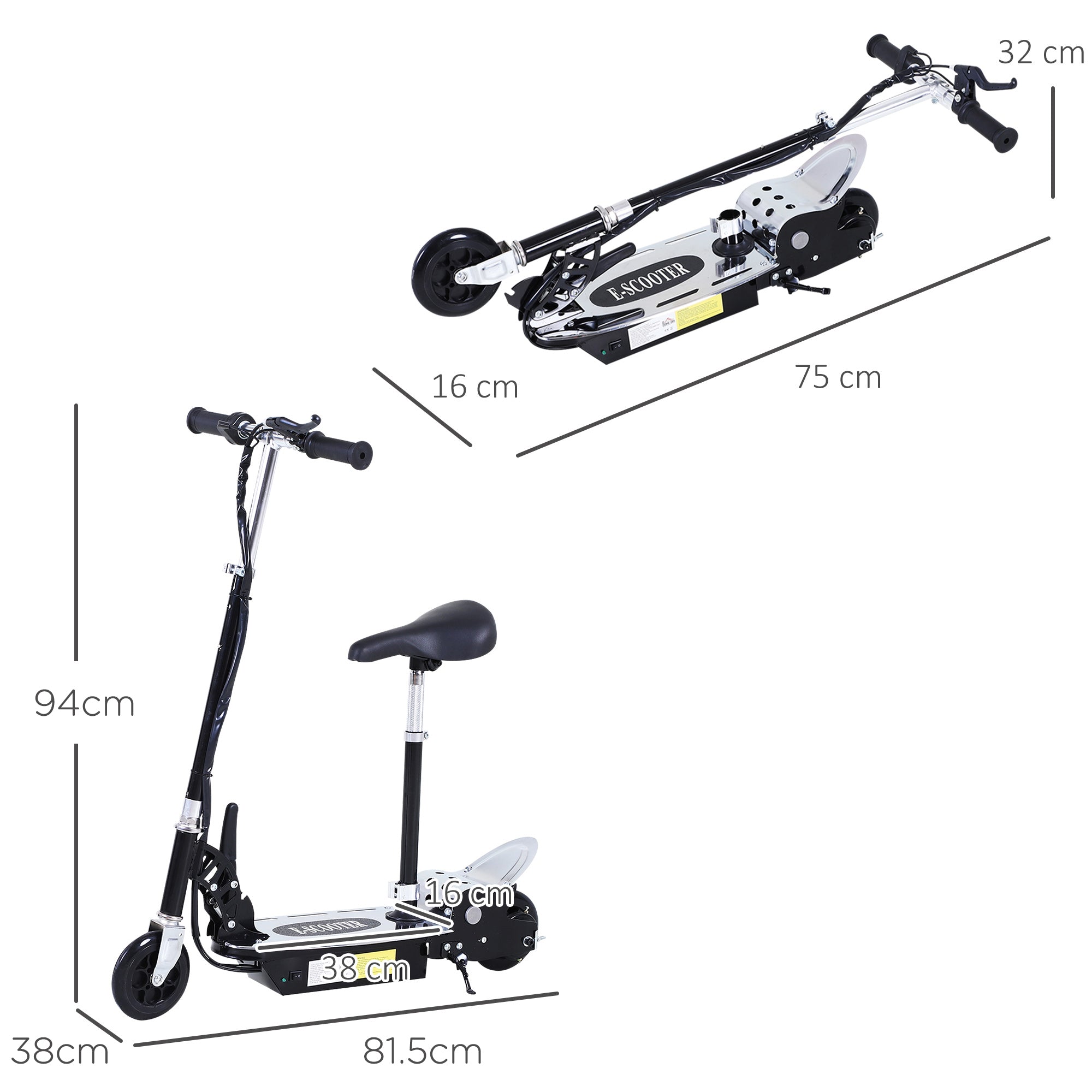 HOMCOM Foldable Powered Scooter with Adjustable Seat, Brake, Black