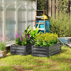Outsunny Set of Two 110 x 50cm Steel Planter Boxes -  Light Grey