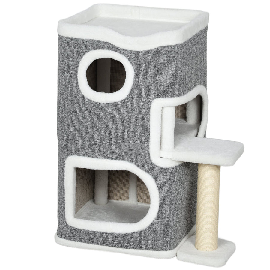 PawHut 75 cm Cat Tree, Cat Tower Condo for Indoor Cats with Scratching Post, Jumping Platform, Grey