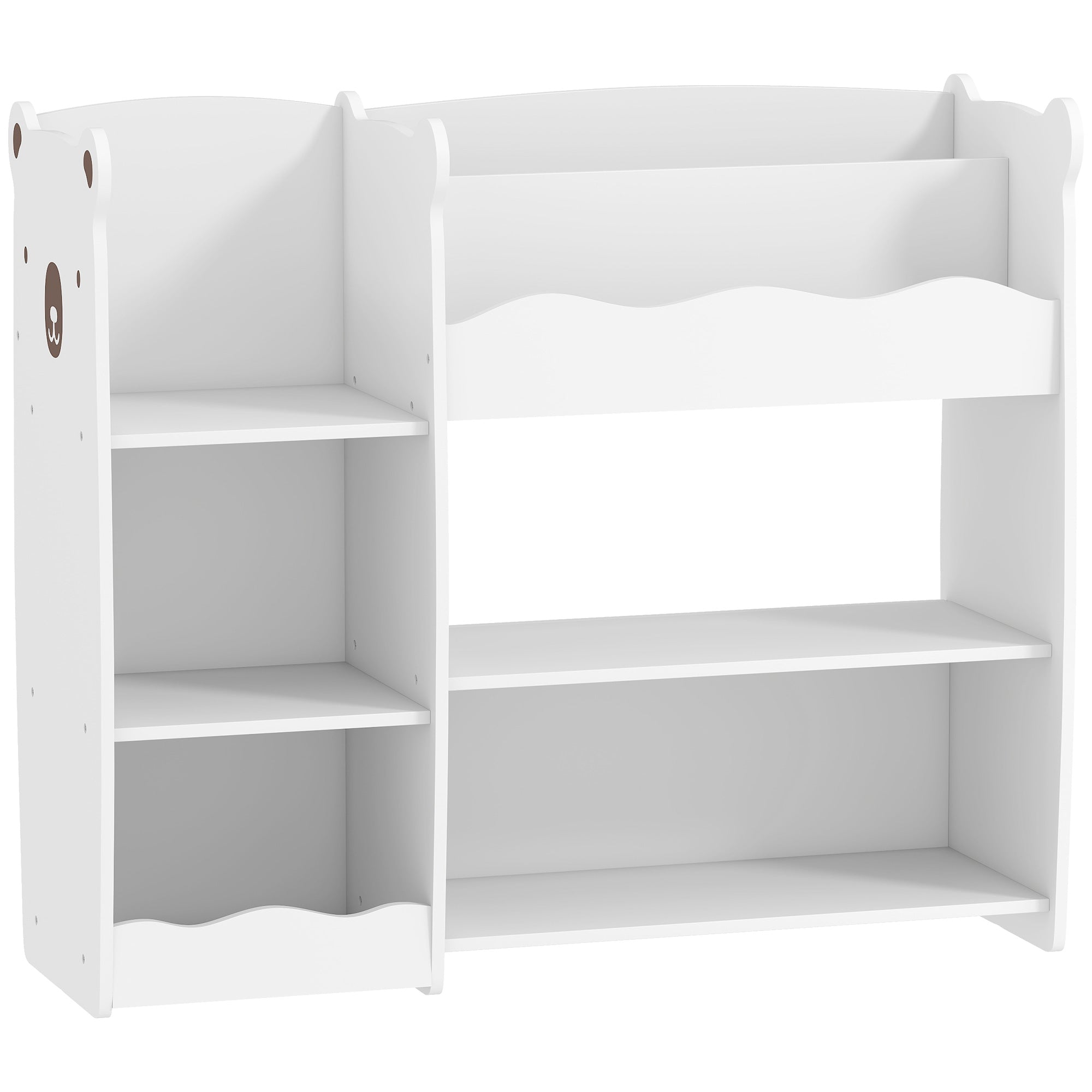 AIYAPLAY Kids Toy Storage Unit, Bear Design Kids Bookshelf and Toy Organiser, for Bedroom, Nursery, Playroom, White