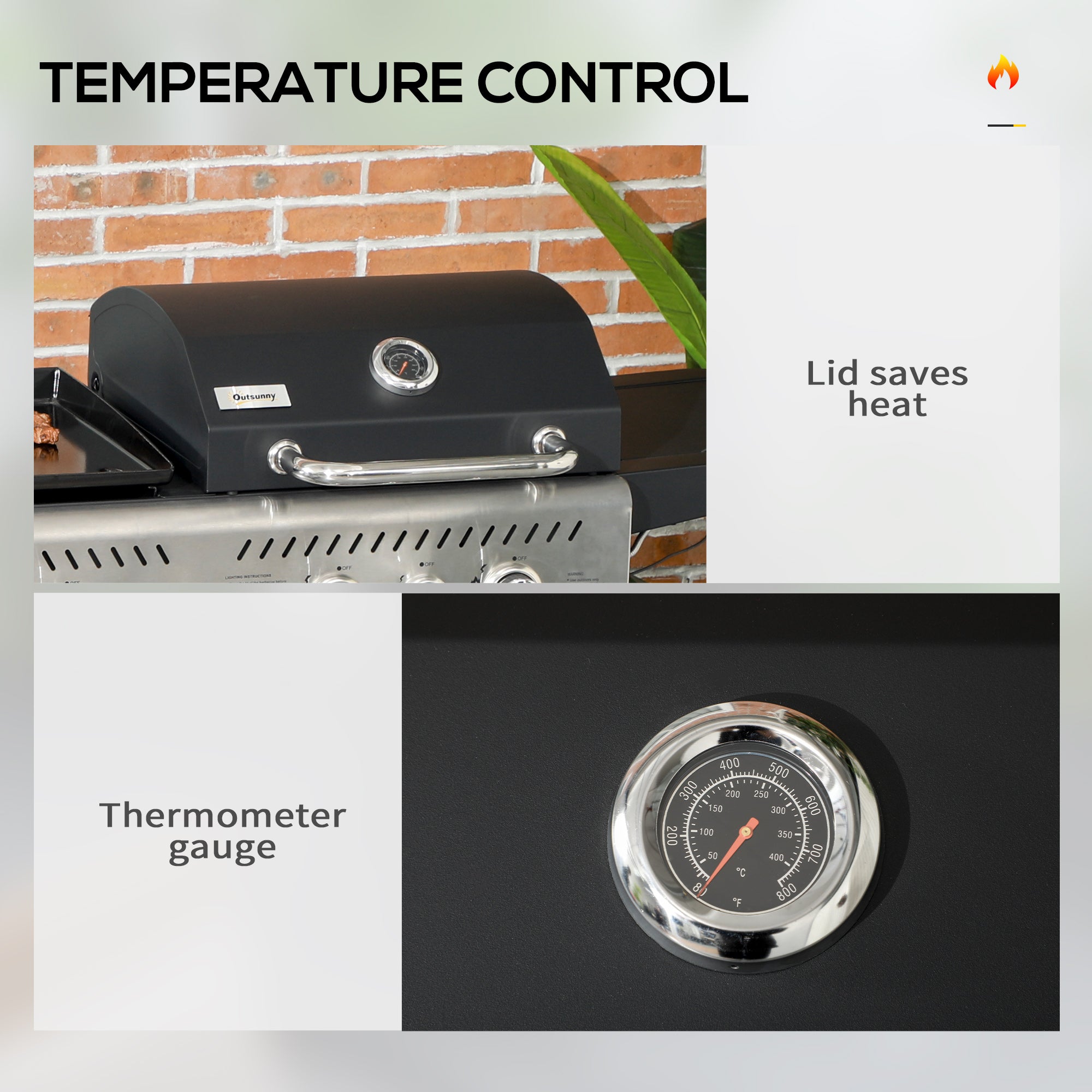 Outsunny 12kW Deluxe Duo Gas BBQ, with Grill, Plancha and Side Burner - Black