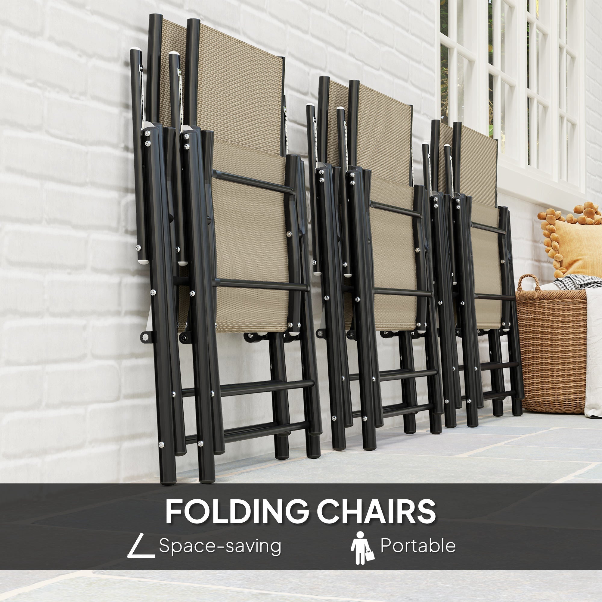 Outsunny Seven-Piece Steel Outdoor Dining Set, with Parasol Hole - Khaki