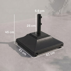 Outsunny 60kg Water/Sand Fillable Parasol Base, with Wheels - Black