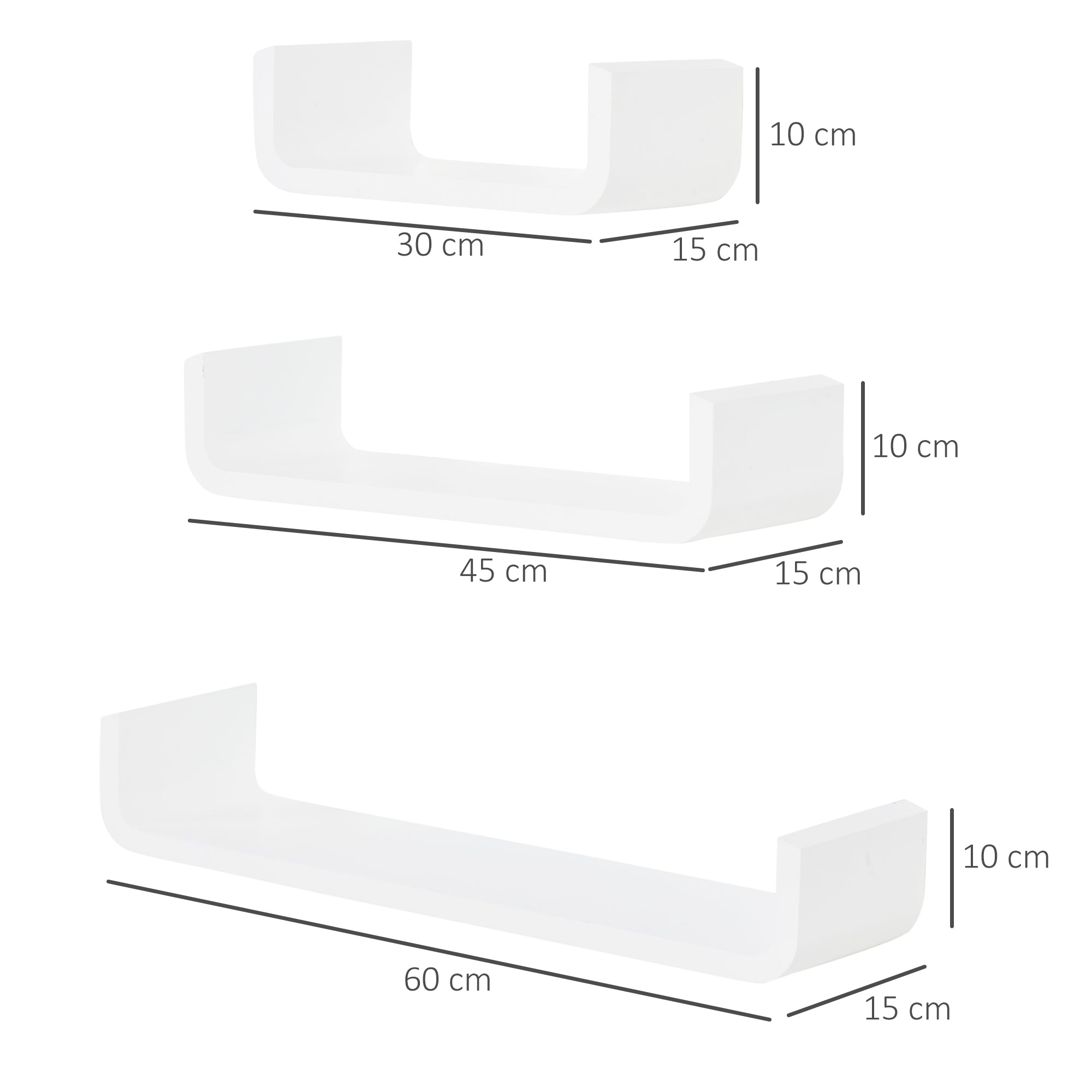 HOMCOM Floating Shelves, Set of 3 Wall Shelf, Shelves for Wall Invisible Mounting, Bedroom Living Room, White