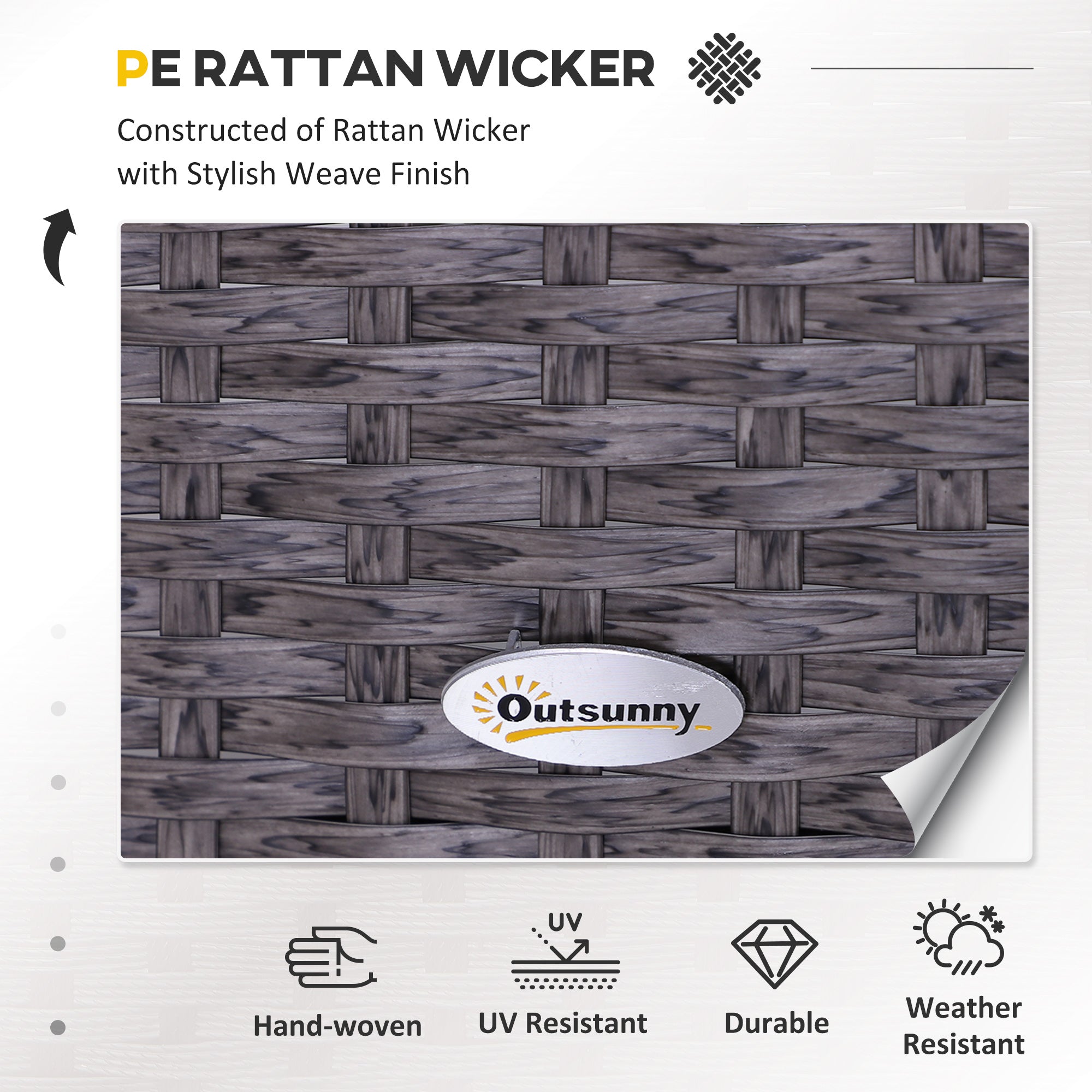 Outsunny 5 Pieces PE Rattan Garden Furniture Set with 10cm Thick Padded Cushions, Wicker Weave Outdoor Seating Chairs with 2 Armchairs, 2 Stools, Glass Top Table, Dark Grey