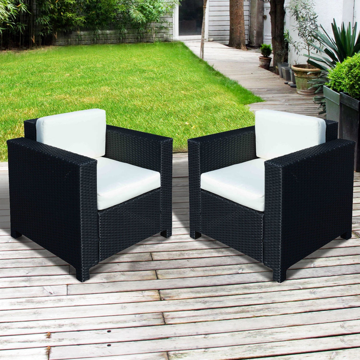 Outsunny 2 Rattan Garden single Seater Chair All Weather Wicker Weave Single Sofa chair armchair Patio Black
