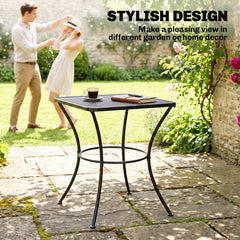 Outsunny 60cm Square Garden Table, Outdoor Metal Bistro Side Desk with Mesh Top, Black