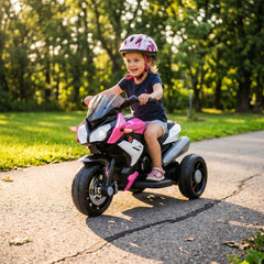 HOMCOM Kids Electric Motorcycle, 6V Ride on Motorcycle with 3 Wheels, LED Headlight, Music, Horn for Boys Girls 3-5 Years, Pink