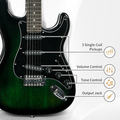 SPORTNOW Six-String Electric Guitar, with 15W Amplifier, Digital Turner, Picks, Shoulder Strap, Case Bag - Dark Green