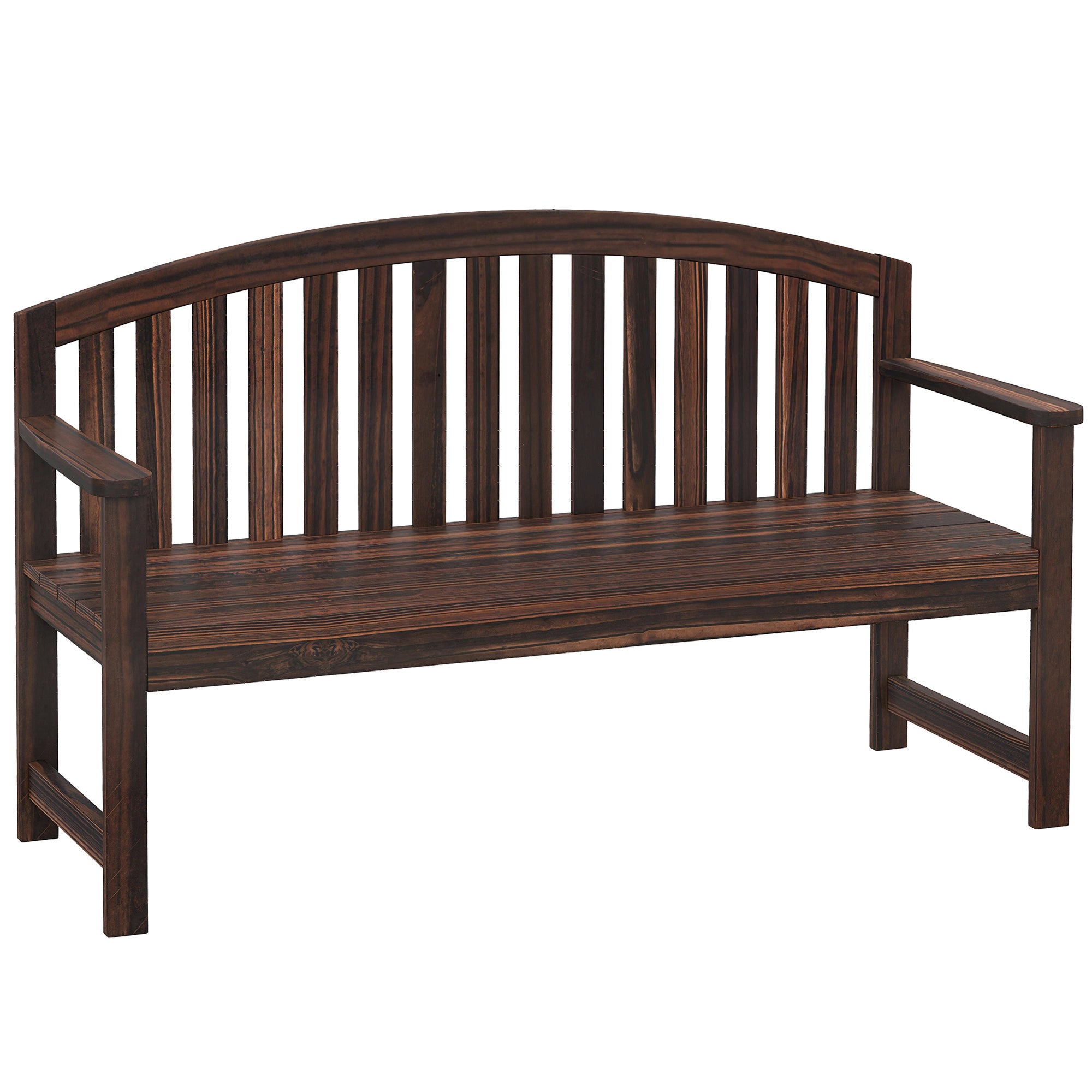 Outsunny 2 Seater Wooden Garden Bench with Armrest, Outdoor Furniture Chair for Park, Balcony, Carbonised Finish