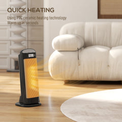 HOMCOM Ceramic Space Heater, 2000W Fan Electric Heater with 4 Modes, Adjustable Thermostat, 55° Oscillation, Tip-Over and Overheat Protection for Bedroom, Home Office, Black